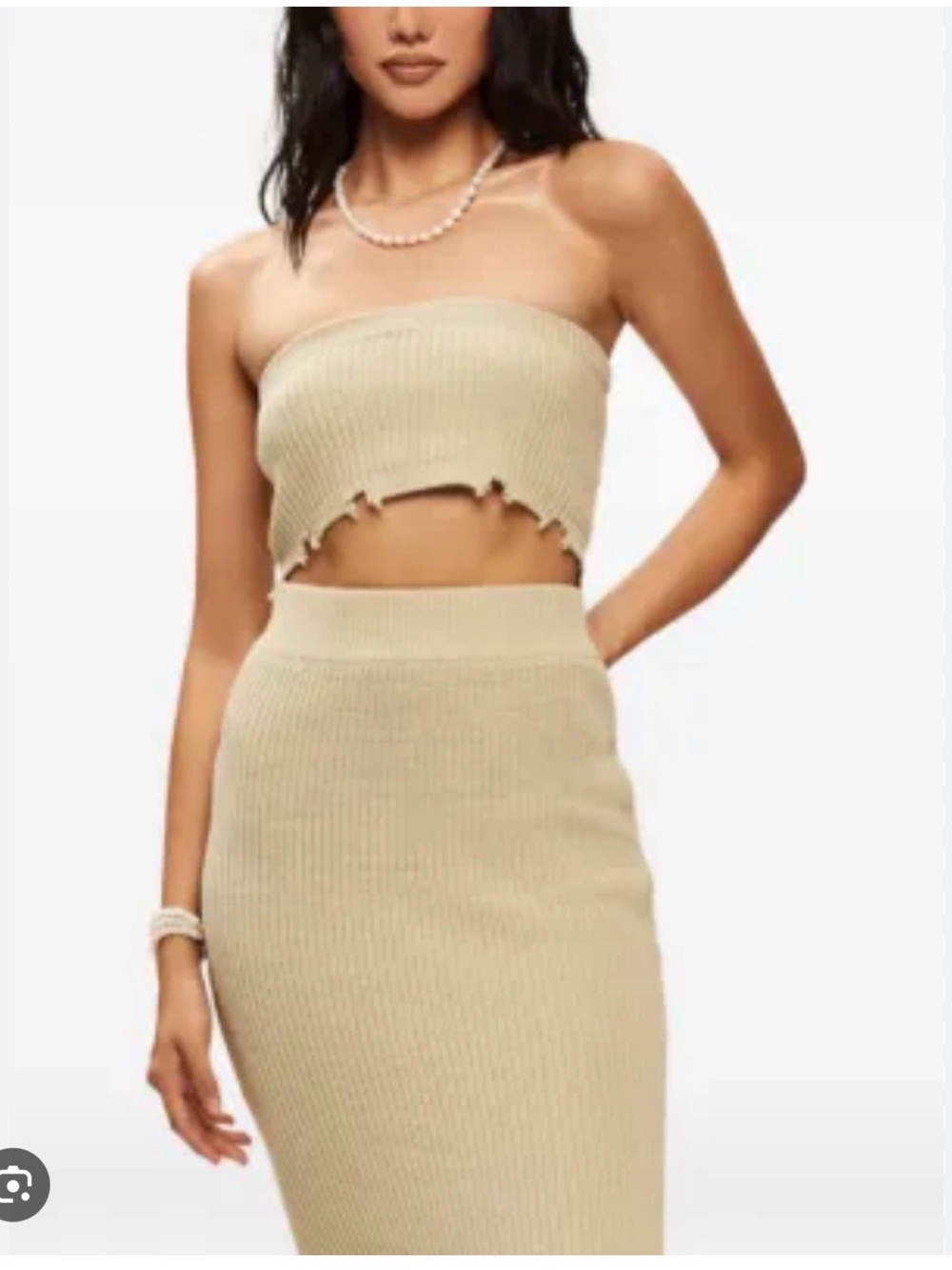 Ribbed Knit Beige Midi Skirt